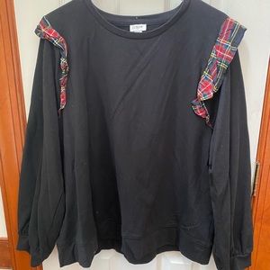 J. Crew EUC SZ 2X Black sweatshirt with plaid ruffle
